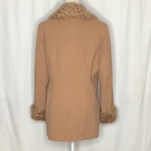Vintage Esprit Penny Lane Style Tan Wool Coat With Faux Fur Trim Size L - Picture 13 of 16